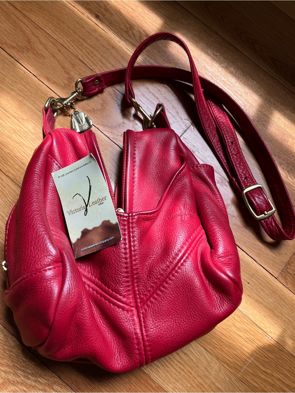 Red Pebbled Victoria Leather Crossbody Bag